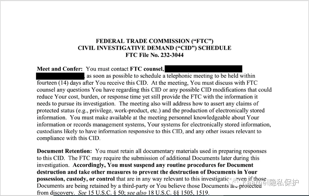 FTC 对 OpenAI 发出的民事调查要求(CID)文件,File No. 232-3044