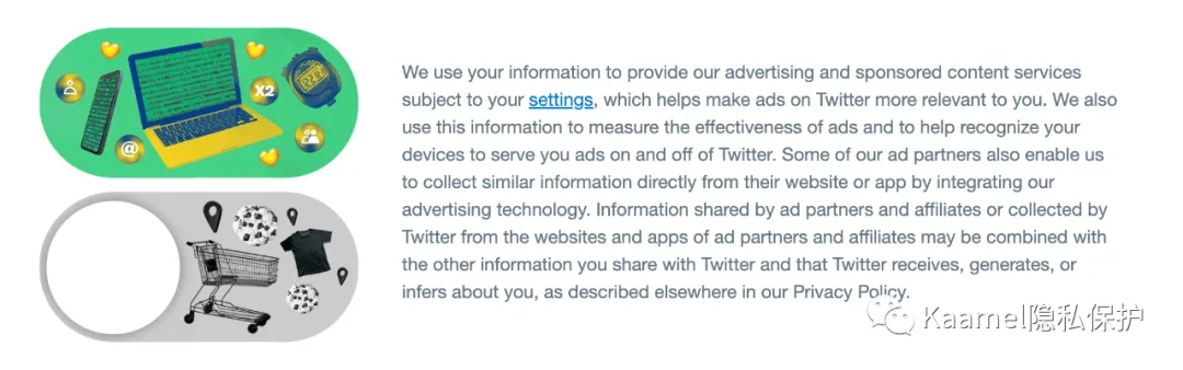Twitter 隐私政策中关于定向广告数据使用的说明