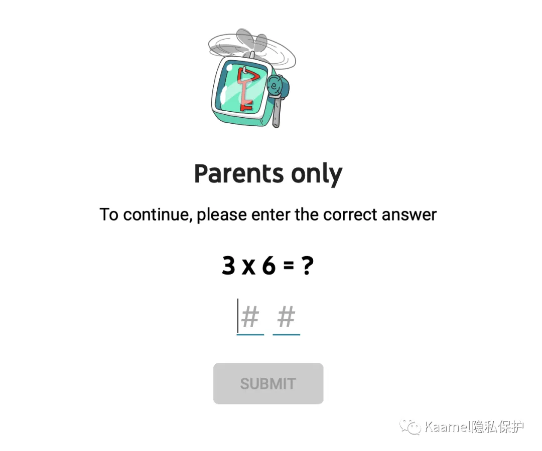 YouTube Kids 用做数学题验证家长身份